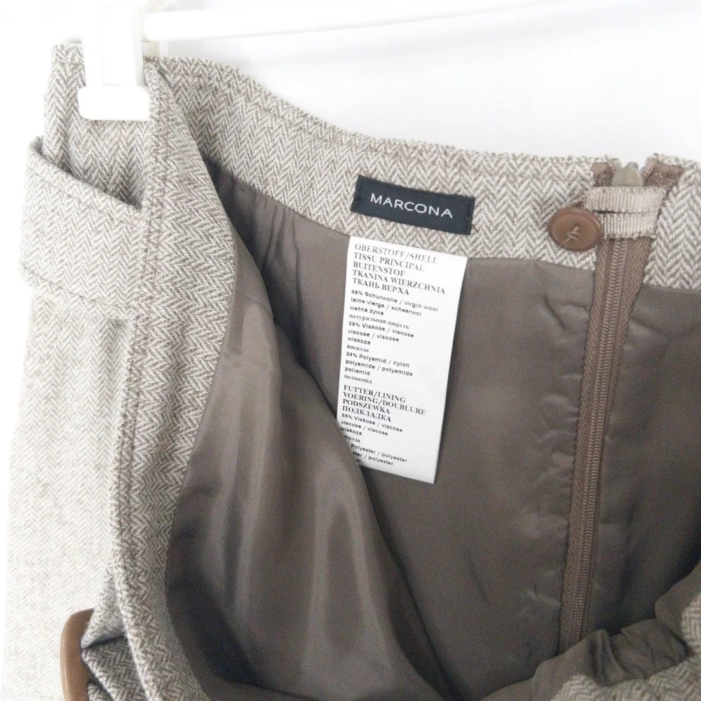 Vintage Marcona Wool Herringbone CBK Belted Pleated Euro Skirt Women 12 NWT $165 - Picture 11 of 16